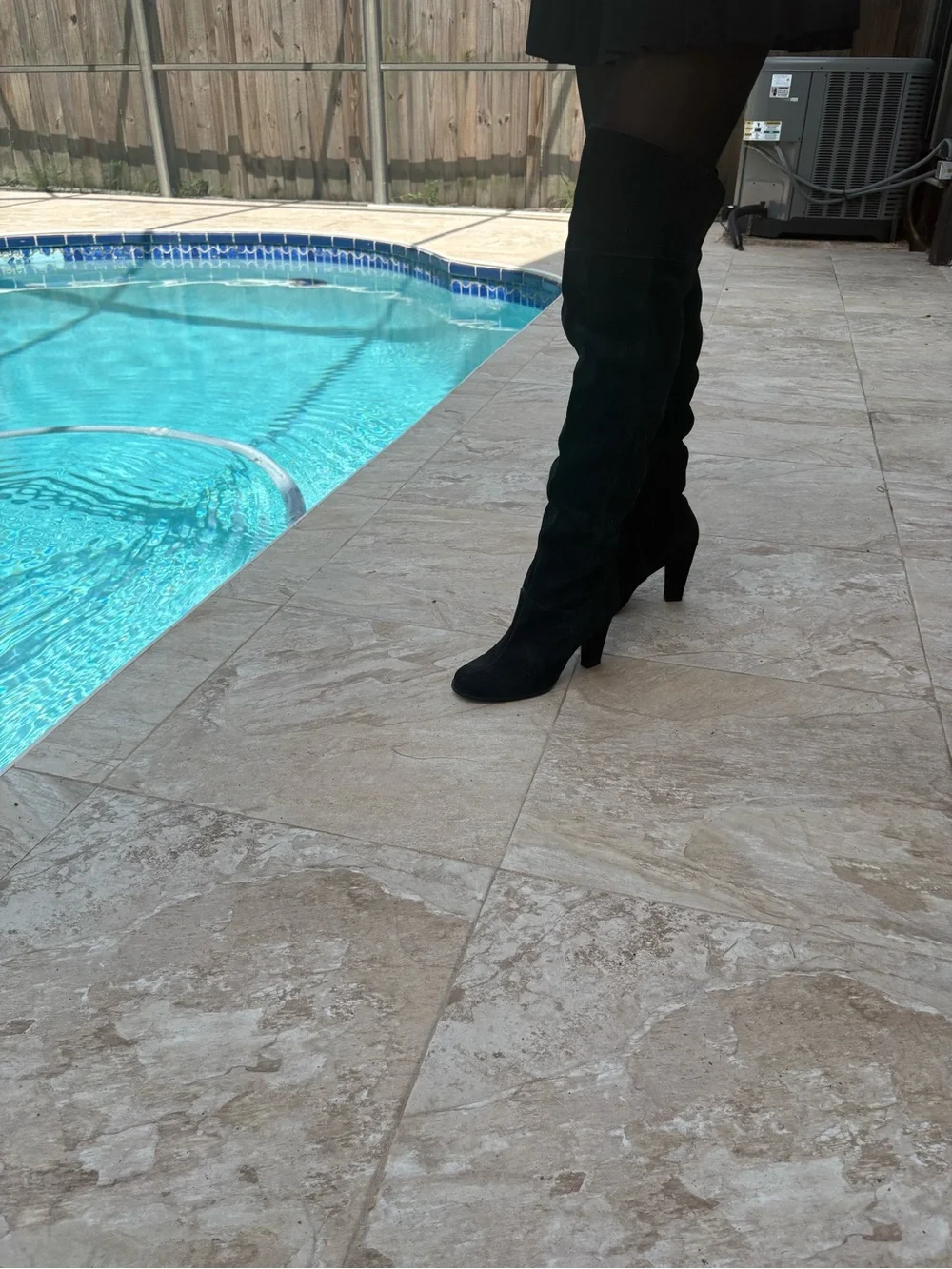 Restricted Women's Black Suede Knee-High Block Heel Boots